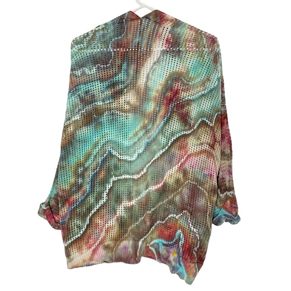 Handmade Tie Dye Cardigan Sweater Womens Size Small XS Mesh Knit Wearable Art - Picture 2 of 14